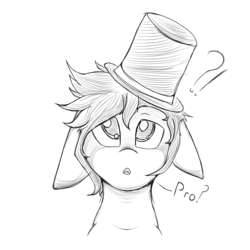 Size: 1000x1000 | Tagged: safe, artist:tipsie, oc, oc only, ask, cute, floppy ears, hat, monochrome, pro, solo, top hat, tumblr pro