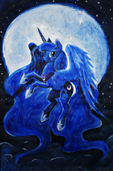 Size: 3376x5128 | Tagged: safe, artist:dalagar, princess luna, alicorn, pony, g4, female, mare, moon, solo, traditional art