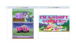 Size: 623x374 | Tagged: safe, maud pie, pinkie pie, derpibooru, g4, maud pie (episode), my little pony: friendship is magic, exploitable meme, goofy goober, juxtaposition, juxtaposition win, meme, meta, rock, spongebob squarepants, the spongebob squarepants movie