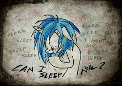 Size: 787x556 | Tagged: safe, artist:pandan009, dj pon-3, vinyl scratch, g4, crying, female, insomnia, solo, traditional art