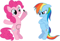 Size: 1083x737 | Tagged: safe, artist:stillfire, pinkie pie, rainbow dash, g4, belly, belly button, body writing, outie belly button