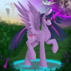 Size: 1500x1500 | Tagged: safe, artist:santagiera, twilight sparkle, alicorn, pony, g4, female, magic, mare, smiling, solo, twilight sparkle (alicorn)