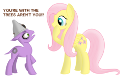 Size: 2750x1700 | Tagged: safe, artist:xyotic, fluttershy, g4, dota 2, duo, ponified, timbersaw