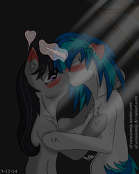 Size: 800x1000 | Tagged: safe, artist:silvermistmlp, dj pon-3, octavia melody, vinyl scratch, earth pony, pony, unicorn, g4, blushing, duo, female, kiss on the lips, kissing, lesbian, mare, ship:scratchtavia, shipping