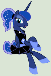 Size: 1600x2362 | Tagged: safe, artist:evilfrenzy, princess luna, g4, camping outfit, clothes, dress, female, ponytail, shirt, simple background, skirt, solo