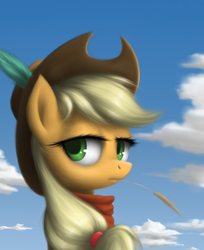 Size: 1575x1933 | Tagged: safe, artist:sy-vs, applejack, g4, bandana, female, portrait, sky, solo