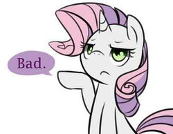 Size: 500x387 | Tagged: safe, artist:maren, sweetie belle, pony, unicorn, g4, alternate hairstyle, female, one word, solo