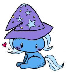 Size: 400x436 | Tagged: safe, artist:daieny, artist:venezolanbrony, edit, trixie, pony, unicorn, g4, blushing, chibi, cute, female, hat, heart, mare, solo