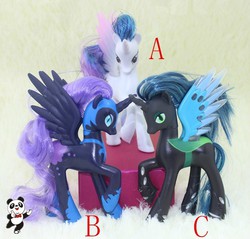 Size: 750x716 | Tagged: safe, nightmare moon, princess celestia, princess luna, queen chrysalis, g4, brushable, female, irl, photo, toy