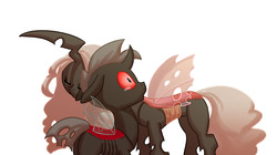 Size: 1032x576 | Tagged: safe, artist:carnifex, oc, oc only, oc:calliphora, oc:reinflak, changeling, changeling queen, changeling oc, changeling queen oc, female, male, mother and son, nuzzling, red changeling, red eyes, simple background, white background