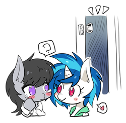 Size: 516x505 | Tagged: safe, artist:re_ghotion, dj pon-3, octavia melody, vinyl scratch, g4, female, lesbian, ship:scratchtavia, shipping