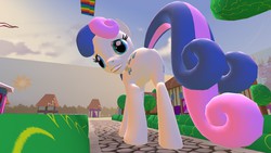 Size: 1344x756 | Tagged: safe, artist:chatterbeast, bon bon, sweetie drops, earth pony, pony, g4, 3d, attack on bon bon, attack on pony, big bon, butt, female, giant bon bon (sweetie drops), giant pony, giant/macro earth pony, giantess, gmod, macro, my biggest pony, plot, solo