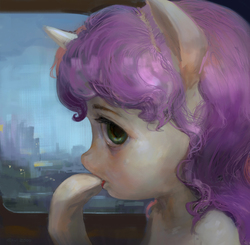 Size: 900x883 | Tagged: safe, artist:php90, sweetie belle, g4, female, hoof in mouth, painting, solo