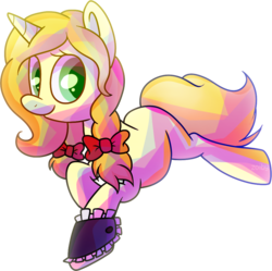 Size: 883x878 | Tagged: safe, artist:zoiby, oc, oc only, oc:vive, pony, unicorn, bow, cuffs (clothes), hair bow, prone, simple background, solo, transparent background