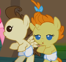 Size: 671x635 | Tagged: safe, screencap, pound cake, pumpkin cake, pony, baby cakes, g4, :o, baby, baby pony, bipedal, cake twins, colt, cute, diaper, diapered, diapered colt, diapered filly, diapered foals, female, filly, hiding, lidded eyes, male, one month old colt, one month old filly, one month old foals, open mouth, poundabetes, pumpkinbetes, siblings, smelly, twins, visible stench, white diapers