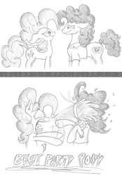 Size: 1636x2356 | Tagged: safe, artist:smashedatoms, cheese sandwich, pinkie pie, g4, betrayal, comic, grayscale, monochrome, shipping denied