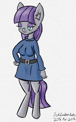 Size: 588x945 | Tagged: safe, artist:schluberlubs, maud pie, anthro, g4, bipedal, breasts, busty maud pie, clothes, digital art, female, solo