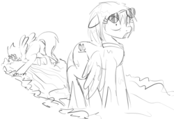 Size: 1169x802 | Tagged: artist needed, safe, oc, oc only, pegasus, pony, monochrome, wet