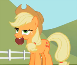 Size: 269x229 | Tagged: safe, screencap, applejack, pony, g4, apple, faic, female, mare, mouth hold, silly, silly pony, solo, that pony sure does love apples