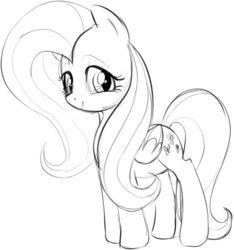 Size: 724x772 | Tagged: safe, artist:dotkwa, fluttershy, g4, female, grayscale, looking at you, monochrome, simple background, smiling, solo