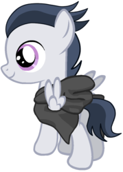 Size: 743x1036 | Tagged: dead source, safe, artist:dreamcasterpegasus, rumble, pegasus, g4, cloak, clothes, colt, foal, male, smiling, solo