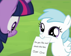 Size: 1274x1006 | Tagged: safe, screencap, cotton cloudy, twilight sparkle, alicorn, pony, g4, my little pony: friendship is magic, trade ya!, cotton cloudy reveals, exploitable meme, female, filly, mare, meme, mouth hold, twilight sparkle (alicorn)