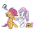 Size: 599x535 | Tagged: safe, artist:kuromozuku, scootaloo, sweetie belle, pony, g4, bandage, duo, first aid, first aid kit, pixiv