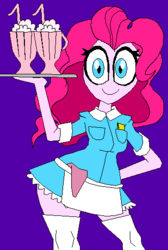 Size: 330x491 | Tagged: safe, artist:terry, pinkie pie, equestria girls, g4, cute, diapinkes, female, hilarious in hindsight, milkshake, purple background, simple background, solo, waitress, wide hips