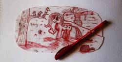 Size: 3309x1700 | Tagged: artist needed, safe, fluttershy, g4, ballpoint pen, monochrome, photo, traditional art