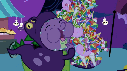 Size: 500x281 | Tagged: safe, screencap, pinkie pie, spike, twilight sparkle, alicorn, dragon, earth pony, pony, unicorn, equestria girls, g4, it's about time, luna eclipsed, princess twilight sparkle (episode), season 2, season 4, animated, blushing, bump, candy, clothes, compilation, cosplay, costume, dragon costume, dragonception, eyes closed, faceful of ass, female, food, gif, ice cream, lollipop, magic mirror, male, mare, mirror, nightmare night costume, spike running into twilight's rear, star swirl the bearded costume, twilight sparkle (alicorn), twilight the bearded, wide eyes