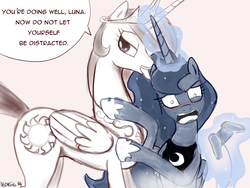 Size: 1600x1200 | Tagged: source needed, useless source url, safe, artist:nadvgia, princess celestia, princess luna, alicorn, pony, gamer luna, princess molestia, g4, bad touch, blushing, controller, ear licking, female, i can't believe it's not johnjoseco, licking, mare, molestation, personal space invasion, trollestia, wide eyes