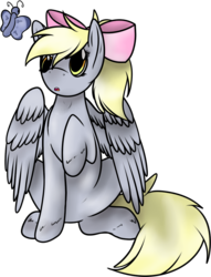 Size: 775x1014 | Tagged: safe, artist:kaltiaem, derpy hooves, butterfly, pegasus, pony, g4, bow, female, hair bow, kaltiaem, mare, simple background, solo, transparent background