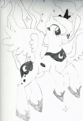 Size: 550x800 | Tagged: safe, artist:xdepthsoftheheavensx, princess luna, g4, female, monochrome, solo, traditional art