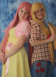 Size: 464x640 | Tagged: safe, artist:musiclover4, applejack, fluttershy, human, g4, cosplay, irl, irl human, photo