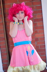 Size: 1360x2048 | Tagged: safe, artist:pikalachan, pinkie pie, human, g4, anime usa, clothes, cosplay, cutie mark on clothes, irl, irl human, photo, solo