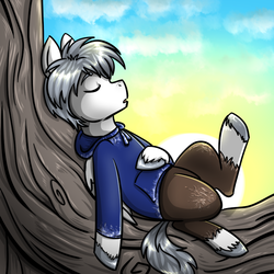 Size: 720x720 | Tagged: safe, artist:deyogee, pony, clothes, dreamworks, jack frost, ponified, rise of the guardians, sleeping, solo, unshorn fetlocks