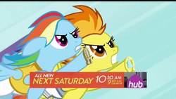 Size: 1280x721 | Tagged: safe, screencap, rainbow dash, spitfire, equestria games (episode), g4, equestria games, hub logo