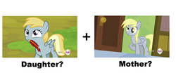 Size: 1500x626 | Tagged: safe, screencap, chirpy hooves, derpy hooves, g4, trade ya!, feather, filly, offspring, quill, speculation