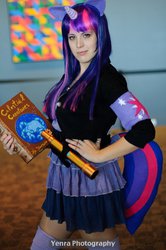 Size: 510x768 | Tagged: safe, artist:sanyukumiko, twilight sparkle, human, g4, 2012, arm band, book, clothes, convention, cosplay, irl, irl human, nekocon, photo, skirt, solo