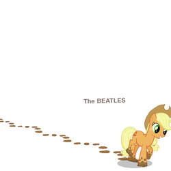 Size: 720x720 | Tagged: safe, artist:deistar, applejack, earth pony, pony, g4, album cover, dirty, female, grin, hoofprints, mud, muddy, silly, silly pony, simple background, smiling, solo, the beatles, the white album, walking, white background
