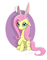 Size: 4252x5386 | Tagged: safe, artist:tsand106, fluttershy, g4, absurd resolution, bunny ears, easter, female, floppy ears, looking at you, raised hoof, shy, sitting, smiling, solo