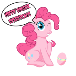 Size: 4000x4000 | Tagged: safe, artist:thecisco1357, pinkie pie, g4, easter, easter egg, female, grin, looking at you, simple background, sitting, smiling, solo, speech bubble, transparent background, vector, wink