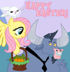 Size: 840x863 | Tagged: safe, artist:creepycurse, angel bunny, fluttershy, iron will, g4, easter