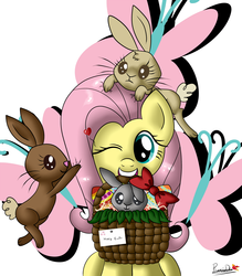 Size: 3500x4000 | Tagged: safe, artist:phoenixdash, fluttershy, rabbit, g4, easter, easter basket, easter egg