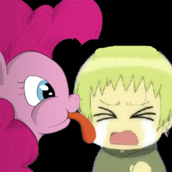 Size: 800x800 | Tagged: safe, pinkie pie, human, g4, crying, haters, image macro, licking, male, meme, non-consensual licking, tongue out