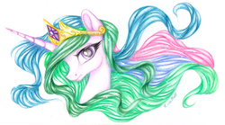 Size: 4063x2252 | Tagged: safe, artist:vird-gi, princess celestia, alicorn, pony, g4, female, looking at you, portrait, solo, traditional art