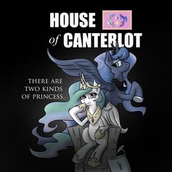 Size: 894x894 | Tagged: safe, artist:jorobro, princess celestia, princess luna, g4, house of cards, throne