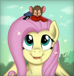 Size: 880x908 | Tagged: dead source, safe, artist:maxl654, fluttershy, mouse, pegasus, pony, anthro, g4, an american tail, anthro with ponies, crossover, cute, don bluth, duo, duo male and female, female, fievel mousekewitz, male, mare, shyabetes