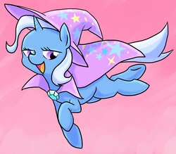 Size: 2268x1984 | Tagged: safe, artist:tebasaki, trixie, pony, unicorn, g4, cute, diatrixes, female, lidded eyes, mare, open mouth, pink background, pixiv, simple background, solo