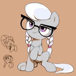 Size: 643x643 | Tagged: dead source, safe, artist:30clock, jinx, silver spoon, writing desk, earth pony, pony, g4, female, glasses, simple background, solo